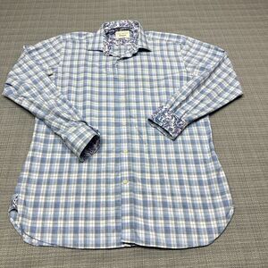 Ted Baker Endurance Shirt Mens 16‎ 34/35 Blue Plaid Contrast Flip Cuff Floral